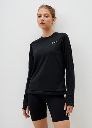 Жіночий спортивний лонгслів/рашгард з розрізами для пальців nike, чорний m-l