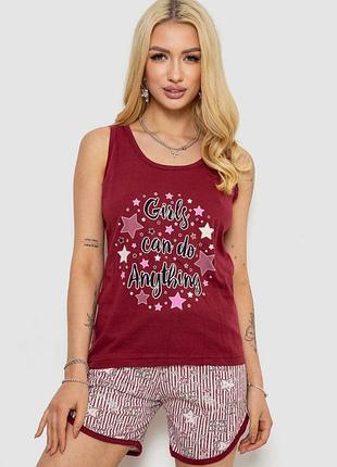 Піжама жіноча з принтом, колір бордовий, 243r2039-1