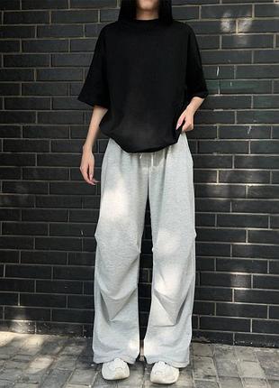 Жіночі широкі спортивні штани з затяжками знизу сірі xs-l