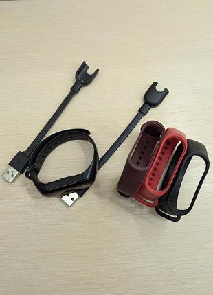 Комплект xiaomi mi band 3 + 4 ремешка + 2 зарядки смарт часы электронные часики браслет спортивный