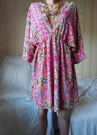 Розовое свободное короткое платье с разрезами, shein, л, 💖