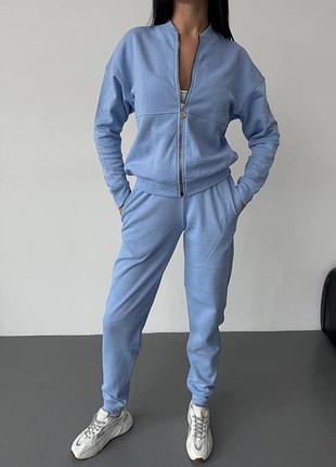 Женский повседневный качественный спортивный костюм из лакосты кофта бомбер на молнии и штаны джоггеры