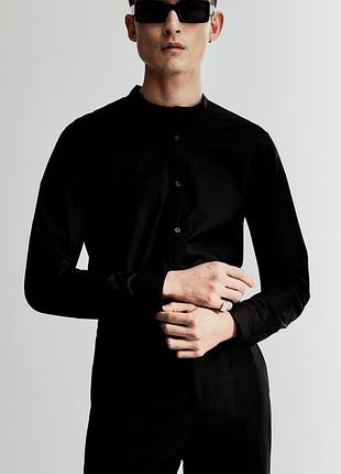 S / xl h&amp;m новая фирменная натуральная мужская приталенная рубашка с воротником стойкой