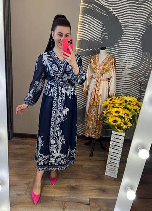 Платье на запах с шифоновыми рукавами и поясом миди длины