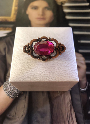 Винтаж, серебро 875 проба звезда, позолота брошка с корундом, идеальное состояние