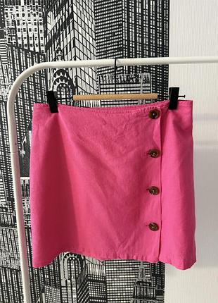 Льняна літня спідниця з ґудзиками primark рожева льняна спідниця