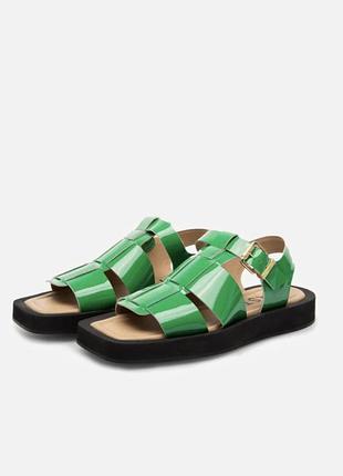 Кожаные лакированные женские босоножки в мужском стиле last 🇩🇰 39-39,5 размер