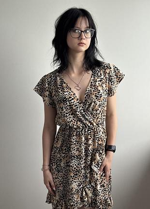 Платье женское летнее короткое на каждый день на прогулку леопардовый принт летние вещи