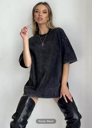 Женская темная базовая футболка с эффектом варки черная xs s m l