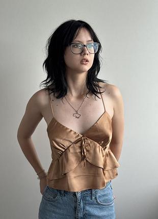 Женский топ золотистый top shop топ майка на брителях женская летняя одежда