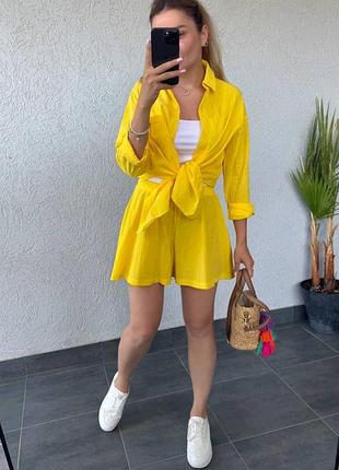 Костюм с юбкой-шортами мини юбка оверсайз летний яркий шорты на резинке