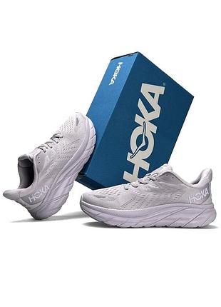 Женские кроссовки hoka clifton 8 light purple grey