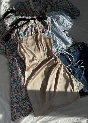 Сукня кольору шампань із сатину shein