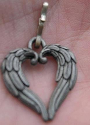 Подвеска мини сердечко крылья, металл, бижутерия набор с карабином