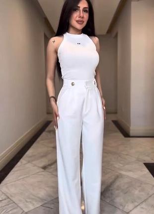 Костюм двойка (штаны костюмка люкс +майка рубчик ) белый. чёрный, беж