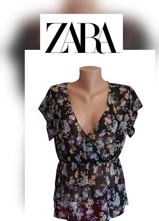 🌸 шифонова блузка zara trafaluc з квітковим принтом, розмір m 🌸
