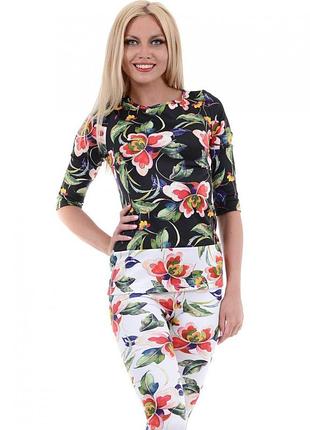 Костюм женский с яркими тропическими цветами xxs-xs