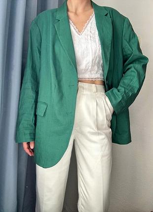 Лляний піджак зелений оверсайз жакет autograph