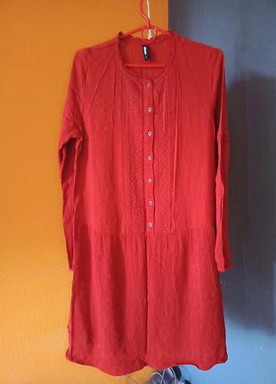 Летнее платье с длинными рукавами бордового цвета размер l