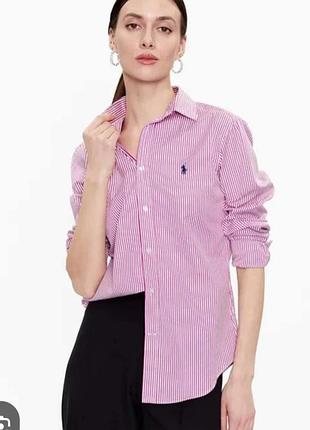 Коттоновая рубашка polo ralph lauren в полоску с вышитым логотипом