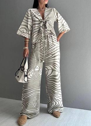 Костюм льон олива бежевое брюкі штани сорочка льяной костюмчик беж оливка