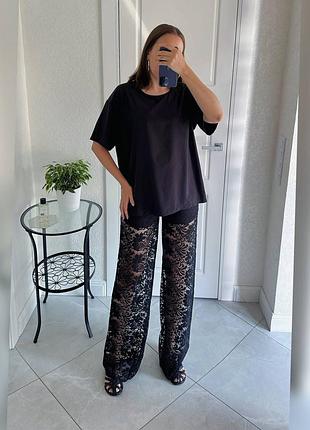 Стильний костюм з гіпюровими штанами  ( мають шорти з софту) та оверсайз футболкою