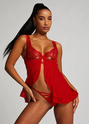 Пеньюар червоний шифон мереживо hunkemoller private collection 75e 75d