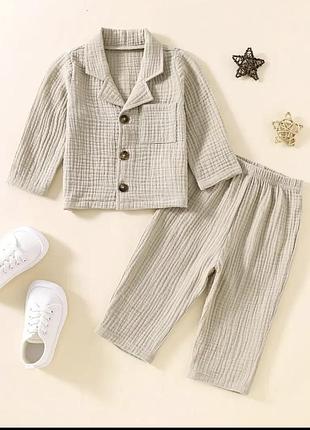 Чоловіча повсякденний костюм з 100% бавовни. короткий рукав, сірий колір. нова, якісна тканина.