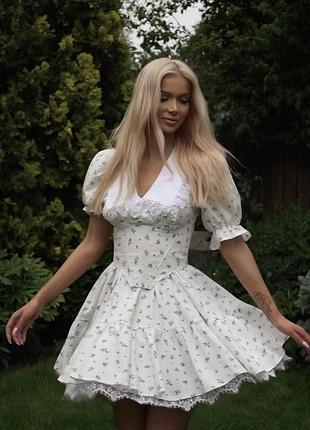 Розрив сердечка💔 квіткова біла сукня 🌿 з мереживом та корсетом лялькова жіночна та красива літня