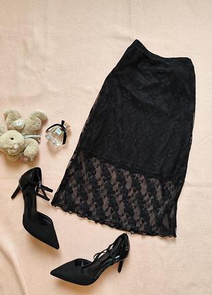 Юбка р 36 44 s с кружевом миди карандаш за колено