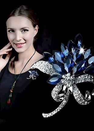 Синяя брошь букет цветов, 5554