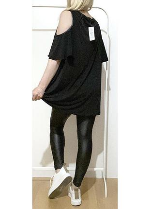 2xl новая свободная туника черная удлиненная блузка блуза короткий рукав открытые плечи женская