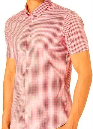 Червона сорочка рубашка чоловіча на короткий рукав картата в клітинку jack & jones