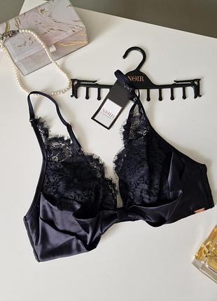 Бралетт черный атласный кружевной hunkemoller noir m 75c 80a 75b 80b