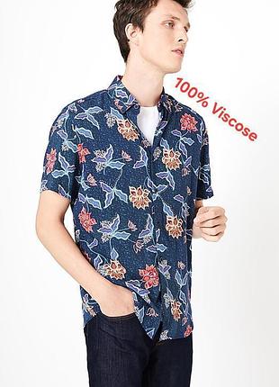 Синяя вискозная рубашка в цветочный принт marks & spencer limited edition made in india