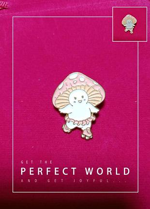 Красивая брошь,зночек пин гриб,грибочк на роликах, комиксы(брошь значок 🍄,грибочек )