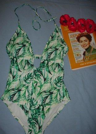 Купальник сдельный размер 44 /10 сплошной белый монокини листья