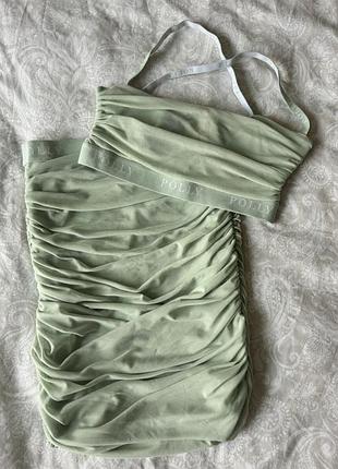 Комплект oh polly mint green mesh co-ord топ-бралет и облегающая юбка4 фото