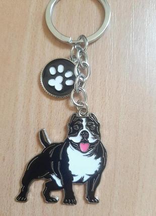Булли брелок металлический, брелок с черным булли на ключи, американский булли