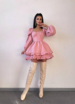 ❗ексклюзив❗святкова корсетна сукня бюстьє з рукавами ліхтариками і пишною спідницею рюши