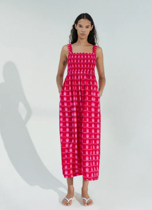 Zara новый хлопковый длинный сарафан платье сукня миди bubble принт
