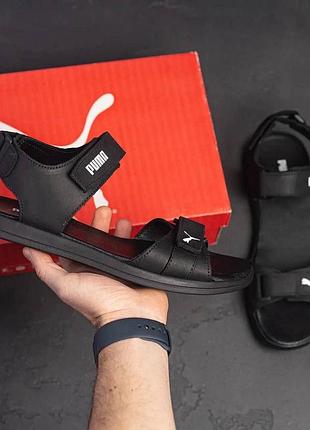 Чоловічі шкіряні сандалі ns white , чоловічі сандалі / шльопанці босоніжки пума чорні