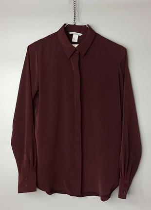 🫖 ошатна атласна h&m блуза шоколадного кольору 🫖 коричневий xs s 155/76a