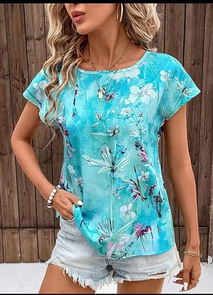 Яркая блуза с цветочным принтом,размер-l