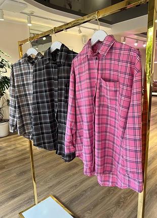 Картата фланелева сорочка oversize, клетчатая рубашка оверсайз