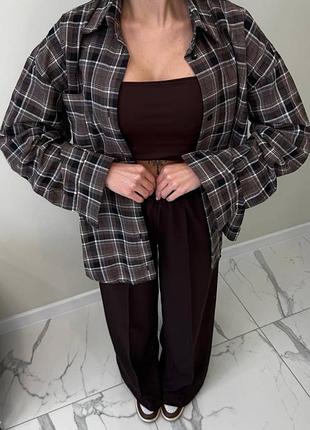 Картата фланелева сорочка oversize, клетчатая рубашка оверсайз
