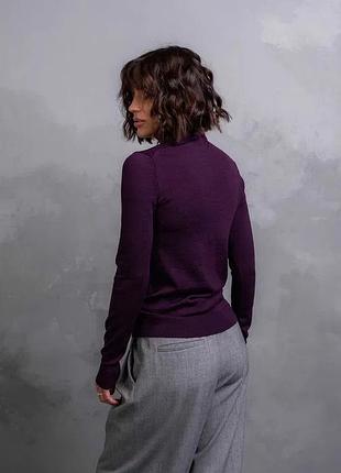 Тоненький жіночий теплий светр marks & spencer темно фіолетовий вовна меріно мерінос шерсть