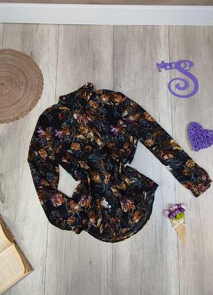 Женская блузка topshop с длинным рукавом чёрная с цветочным принтом размер m