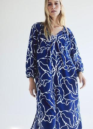 H&m легке довге синє плаття в принт літнє zara mango asos вільне оверсайз сарафан massimo