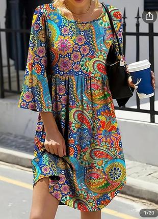 Платье в яркий принт 12-14 р-ру.